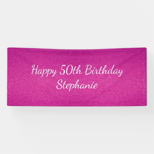 50. Pink Glittery Happy Birthday Party 2024 Banner (Horizontal)