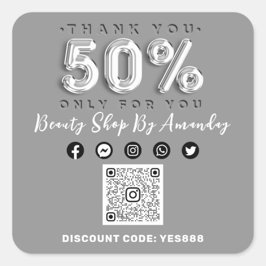 50 % Rabatt auf QR CODE-Logos bei grauem Silber Quadratischer Aufkleber (Vorderseite)