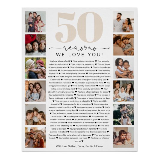 50 Reasons We Love You Birthday Keepsake Gift Poster (Vorderseite)