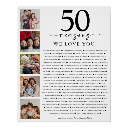 50 Reasons We Love You Birthday or Anniversary Poster (Vorderseite)