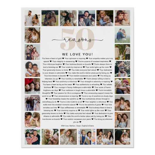 50 Reasons We Love You Photo Collage Keepsake Gift Poster (Vorderseite)