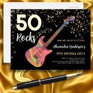50 Rocks 50. Geburtstagsfeier Pink Schwarz Gold Folie Einladungspostkarte