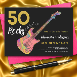50 Rocks Cool Pink Gitarre 50. Geburtstagsparty Einladung