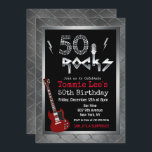 50 Rocks Rockstar Gitarre 50. Geburtstag Einladung<br><div class="desc">50 Rocks Rockstar Electric Gitarre Metal Metallic Silber Glitzer 50. Überraschung Geburtstagsfeier Einladung</div>