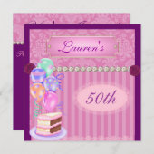 50. Rosa GeburtstagPopular Damask Einladung (Vorne/Hinten)