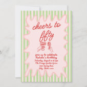 50. Rosa Gezeichnet Farbenfrohe Streifen Foto Gebu Einladung (Vorderseite)