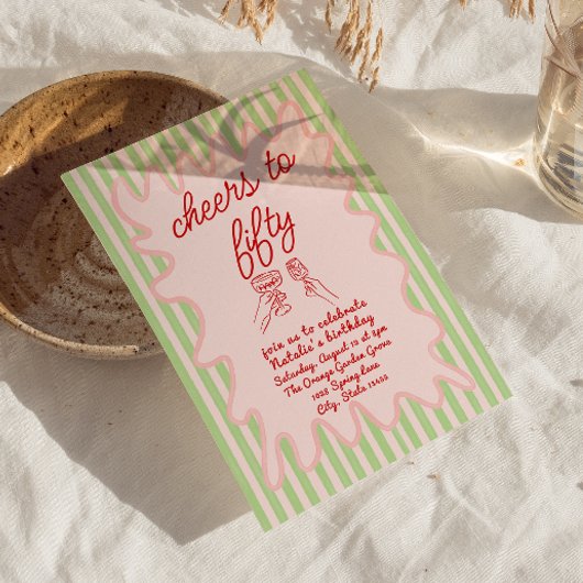 50. Rosa Gezeichnet Farbenfrohe Streifen Foto Gebu Einladung