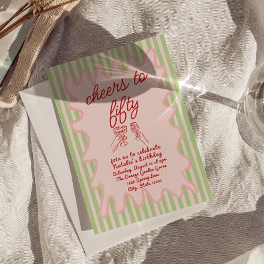 50. Rosa Gezeichnet Farbenfrohe Streifen Foto Gebu Einladung