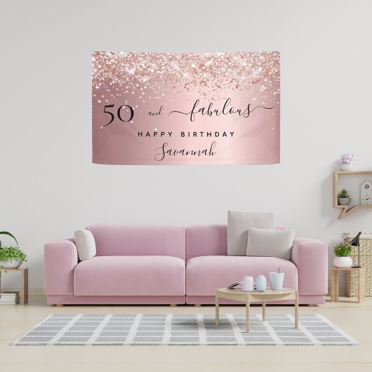 50 Rosa Rose zum Geburtstag Banner