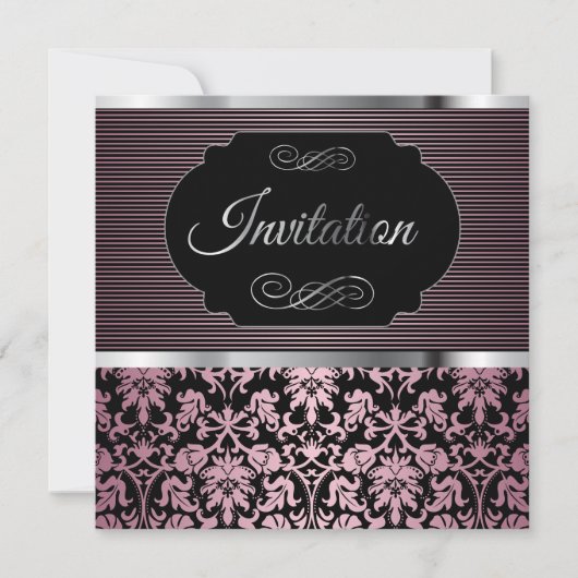 50. Rosa-, silberner u. Schwarzerdamast des Einladung (Vorderseite)