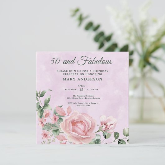 50. Rose Einladung (Stehend Vorderseite)