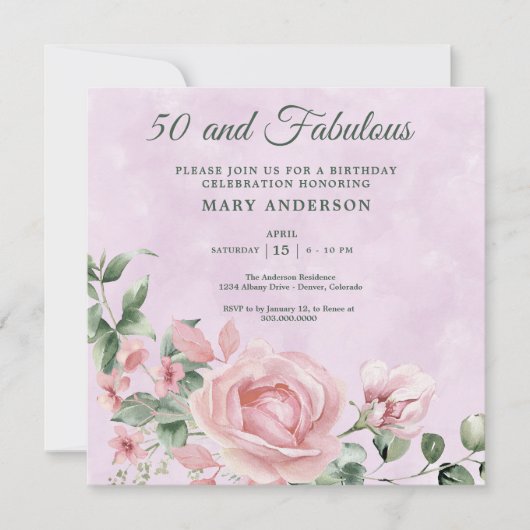 50. Rose Einladung (Vorderseite)