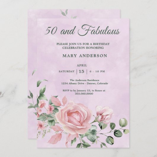 50. Rose Einladung (Vorne/Hinten)