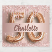 50. Rose Gold Glitzer Monogramm Luxus Schaumweinetikett (Einzelnes Label)