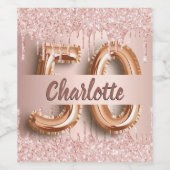 50. Rose Gold Glitzer Monogramm Luxus Weinetikett (Einzelnes Label)