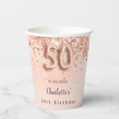 50. Rose Gold Glitzer Monogramm Name Pappbecher (Vorderseite)