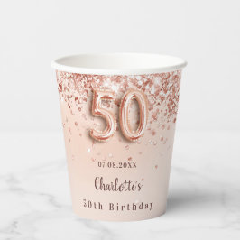 50. Rose Gold Glitzer Monogramm Name Pappbecher