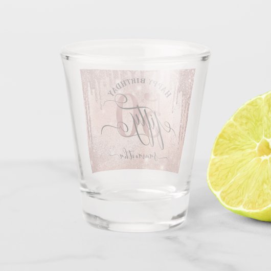 50. Rose Gold Happy Birthday Schnapsglas (Rückseite)