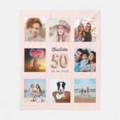 50. Rose Gold Rosa Foto Collage Name Fleecedecke (Vorderseite)