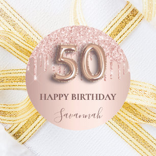 50. Rose Gold Rosa Tropfen Runder Aufkleber
