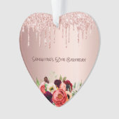 50. Rose Gold Tropfen Rosa Florale Ornament (Vorderseite)