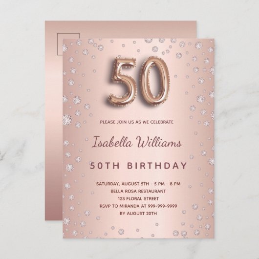 50. Rose Golddiamanten Glamour Postkarte (Vorne/Hinten)