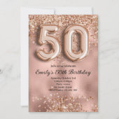 50. Roségold Glitter Geburtstag Einladung (Vorderseite)