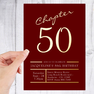 50 Roter 50. Geburtstagsparty Gold Folieneinladung