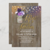 50 Rustikaler Geburtstag - Purple Flowers Mason Ja Einladung (Vorne/Hinten)