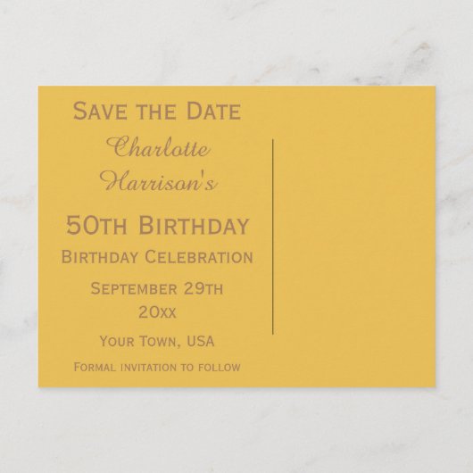 50. Save the Date für Skate des Disco-Balls und Ro Ankündigungspostkarte (Rückseite)