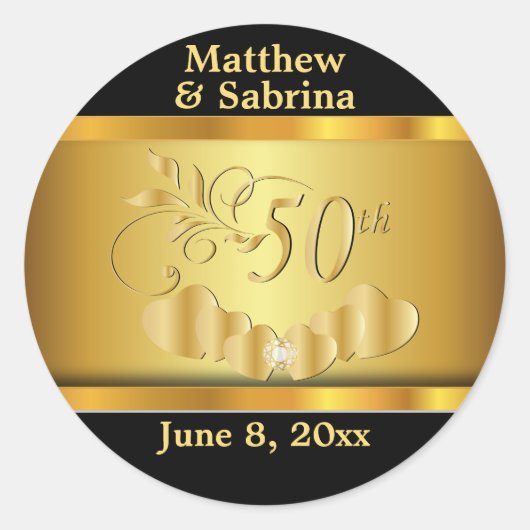 50. Schwarz-Gold-Jubiläum Runder Aufkleber (Vorderseite)