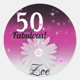 50 Schwarz, Rosa, Weiß, Ober, mit Blume Runder Aufkleber