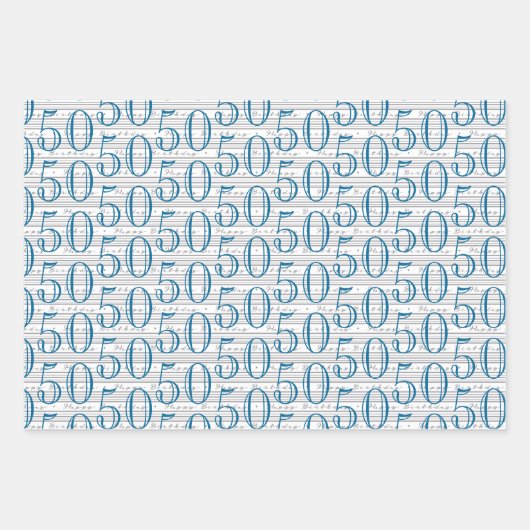 50. Schwarz-weiße Typografie-Zahlen Geschenkpapier Set (Vorderseite 2)