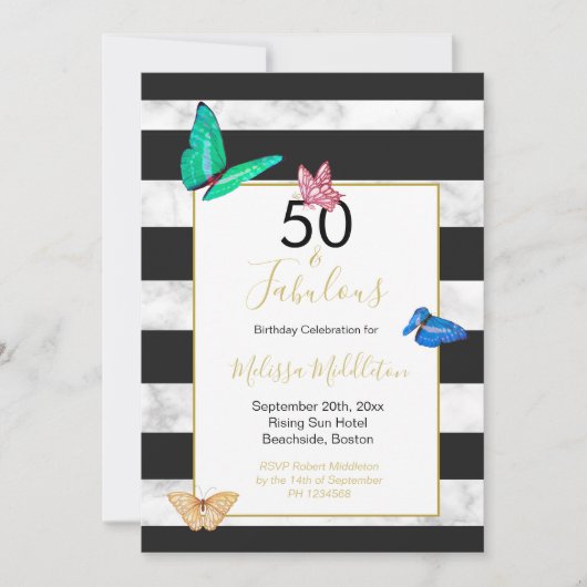 50 Schwarz-weißer Streifenschmetterling Einladung (Vorderseite)