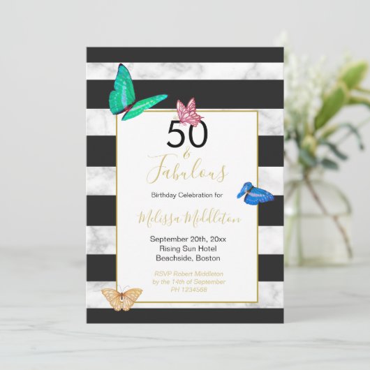 50 Schwarz-weißer Streifenschmetterling Einladung (Stehend Vorderseite)