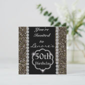 50. SCHWARZE BLING KRISTALLgeburtstags-Einladung Einladung (Stehend Vorderseite)