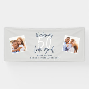 50 sehen gut aus in Blau und Grau. Geburtstags-Fot Banner