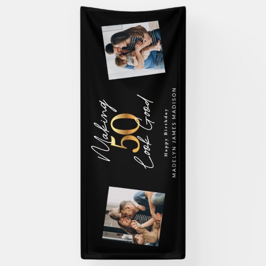 50 sehen gut aus wie Gold und Schwarz zum Geburtst Banner (Vertikal)