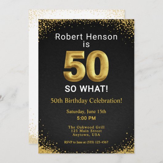 50 So What Black Gold 50th Birthday Einladung (Vorne/Hinten)