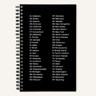 50-Staaten-2-Spalten-Schwarzes Spiralnotizbuch Notizblock