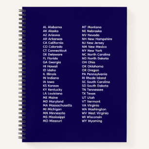 50 Staaten Abkürzungen – Blaues Spiralnotizbuch Notizblock