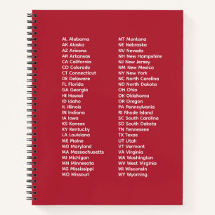 50 Staaten Abkürzungen – Rotes Spiralnotizbuch Notizblock