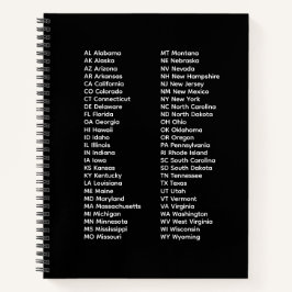 50 Staaten Abkürzungen – Schwarzes Spiralnotizbuch Notizblock