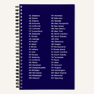 50 Staaten Liste 2 Spalten – Blaues Spiralnotizbuc Notizblock