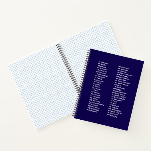 50 States Abbreviations – Blue Spiral Notebook Notizblock (Innenseite)