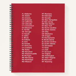 50 States Abbreviations – Red Spiral Notebook Notizblock