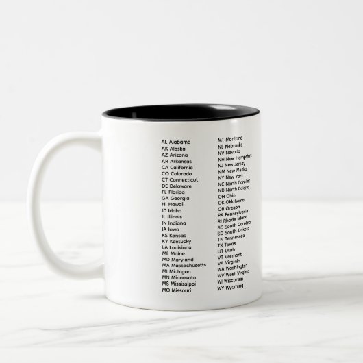 50 States List Alphabetical Mug Zweifarbige Tasse (Links)