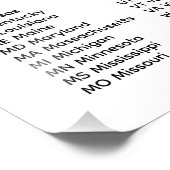 50 States List Alphabetical Order Fotodruck (Ecke)