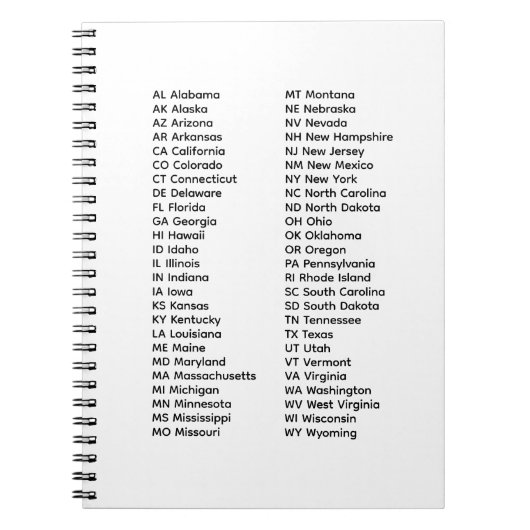 50 States List Spiral Photo Notebook Notizblock (Vorderseite)