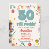 50 & Still Rockin’ Retro Music Themed Geburtstag Einladung (Vorne/Hinten)